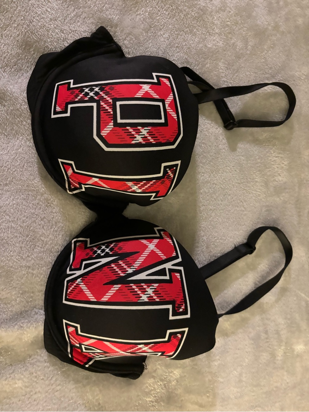 PINK Victoria's Secret Black Bra with Red Plaid Logo Accent